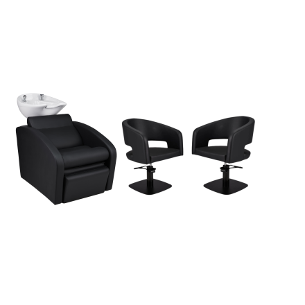 Zestaw Mebli Ayala Comfort + 2 Fotele Zoe Czarne Podstawa Kwadrat Czarny Misa Biała